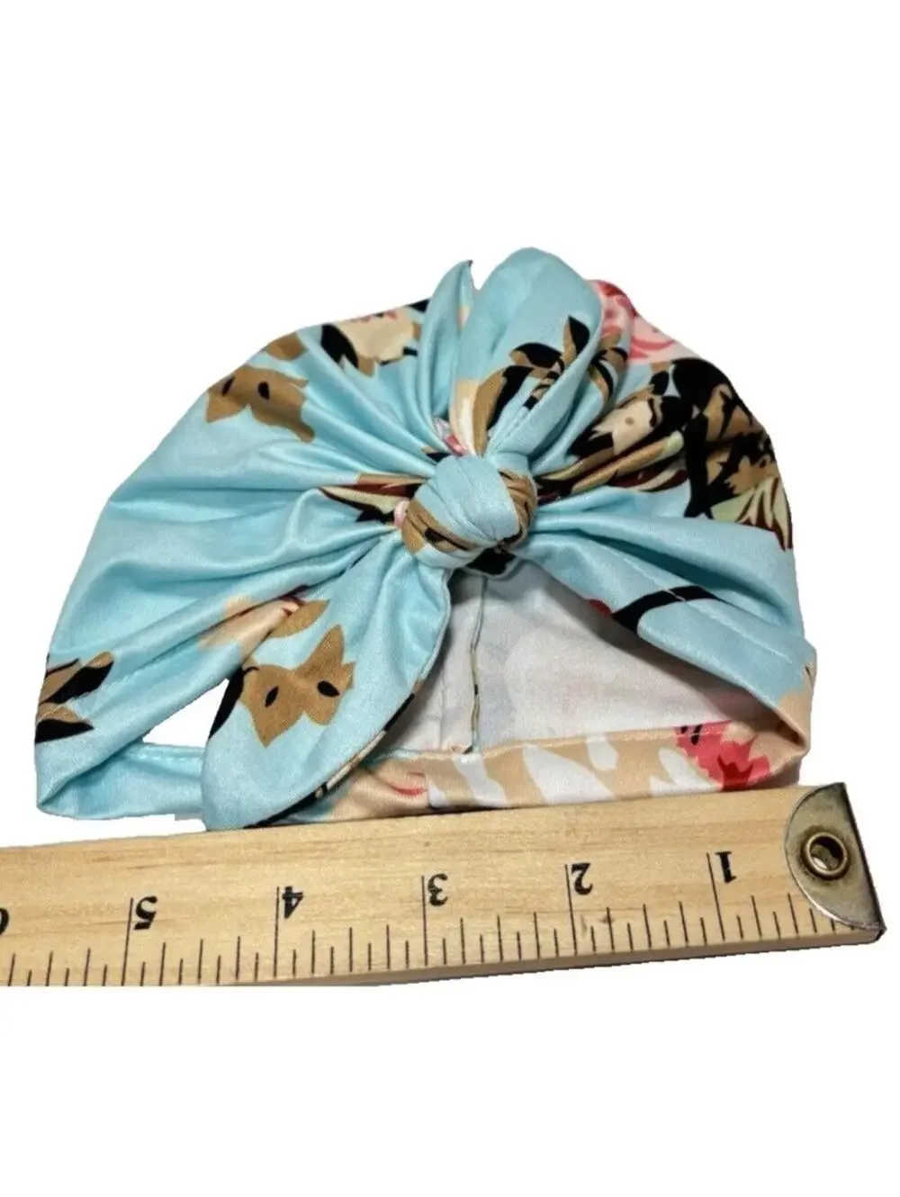 Newborn Baby Head Wrap Hat Blue Floral Print 0-3 Months Soft Comfortable Materia